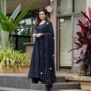 Black Anarkali And Pant With Dupatta - Image 2